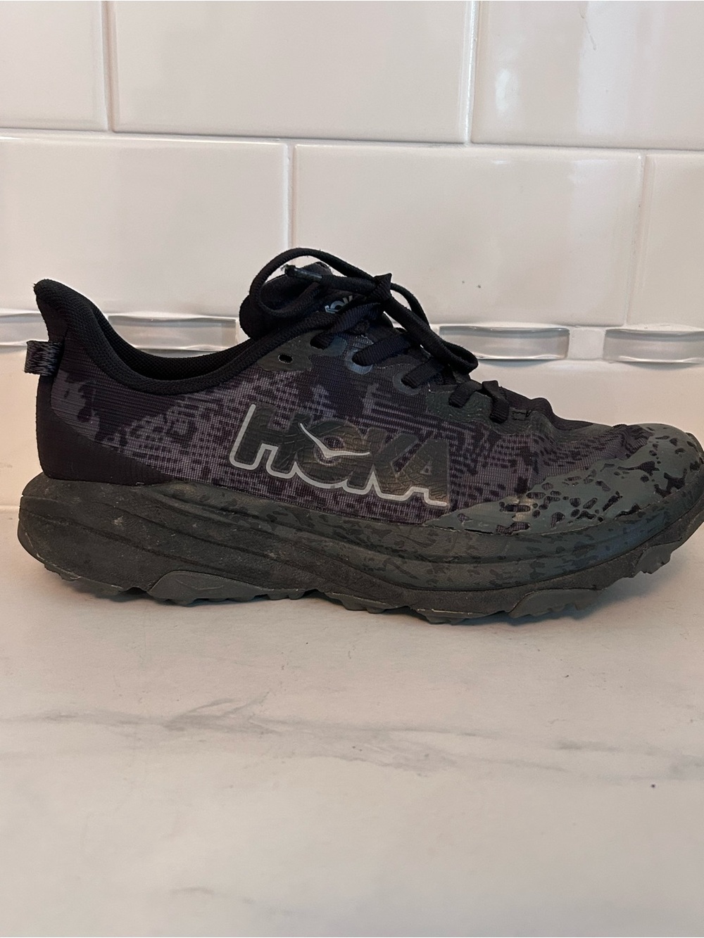 Hoka Black and Dark Gray Trail Running Shoe